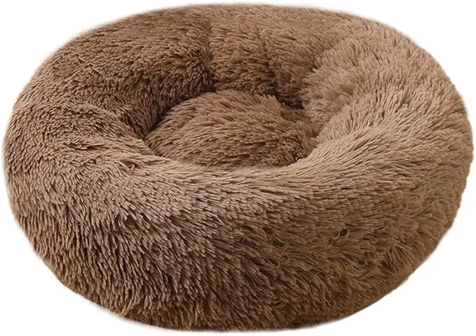 Genuine BODISEINT Faux Fur Dog Bed Cat Bed Shag Round Anti-Anxiety Pet Calming Bed First-Class