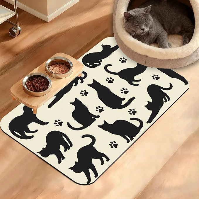Secure Pet Feeding Mat Cat Silhouette Absorbent Dog Cat Food Mat Dog Mat Sustainable