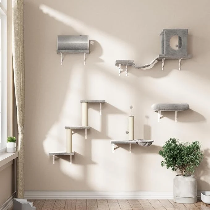 Convenient NUNU LAB Cat Wall Shelves Set Scratching Post Wall Shelves Trendy