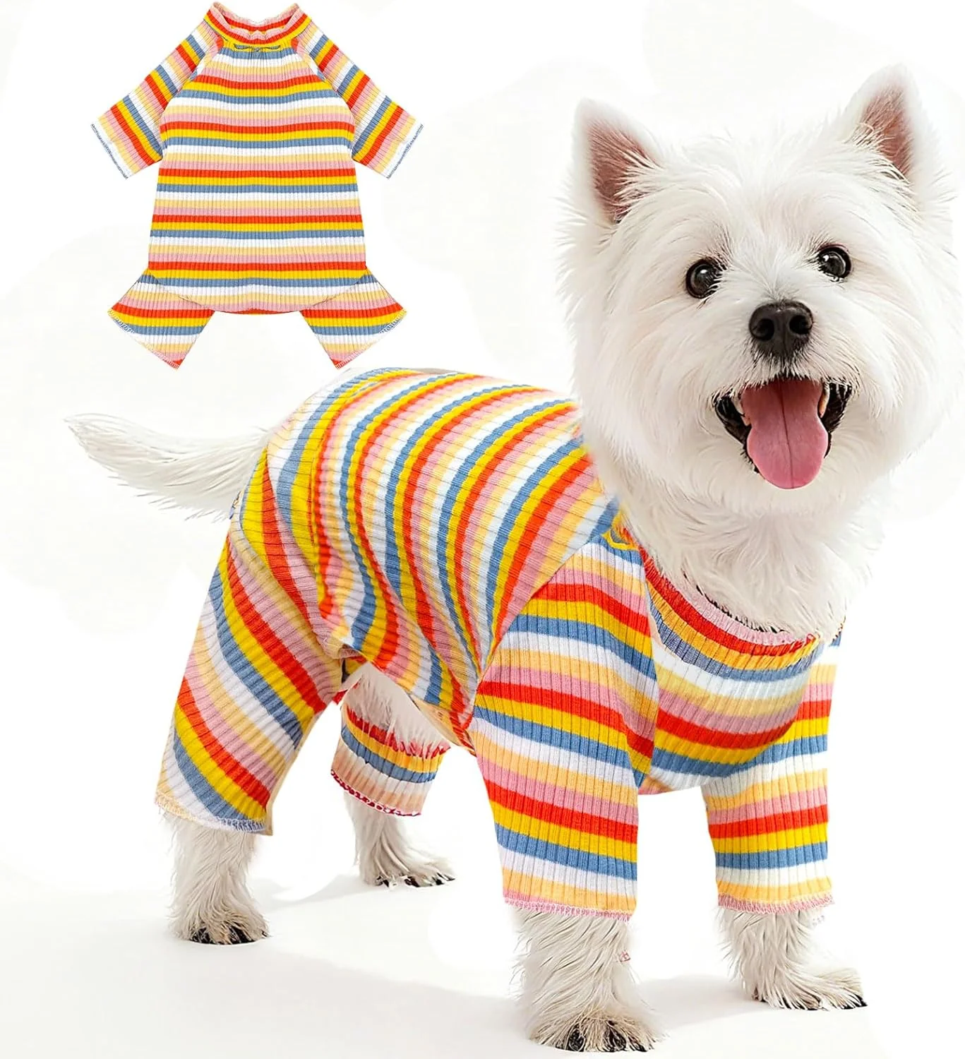 Easy-to-Use BAEJMJK Striped Dog Pajamas Stretchy Cute Four-Legged Boy Girl Dog Clothes with Sleeves Comfortable Dogs Jumpsuit Colorful Pet Puppy Outfits Apparel for Small Medium Dogs Cats Yellow Large Selected