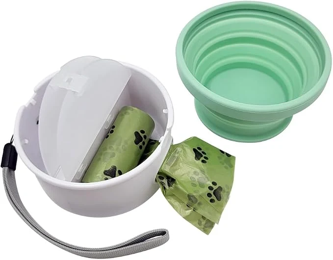 Optimized 3 in 1 Collapsible Dog Bowl Treat Container Poop Bag Holder Sophisticated