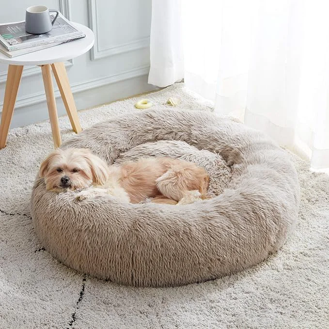 Minimalist Calming Dog Bed Cat Bed Anti-Anxiety Donut Cuddler Warming Cozy Soft Round Recyclable