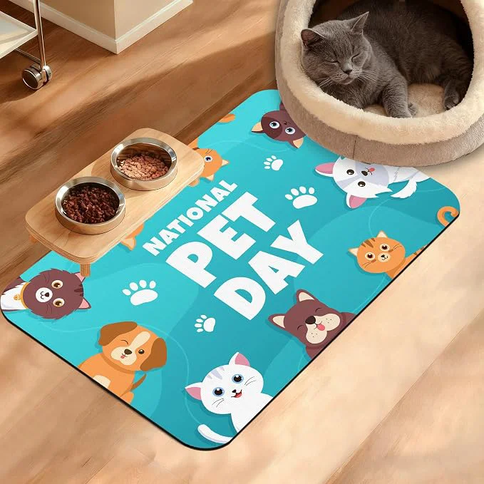 Sustainable Pet Dog Cat Food Mat Animal Paws Absorbent Waterproof Placemat Durable