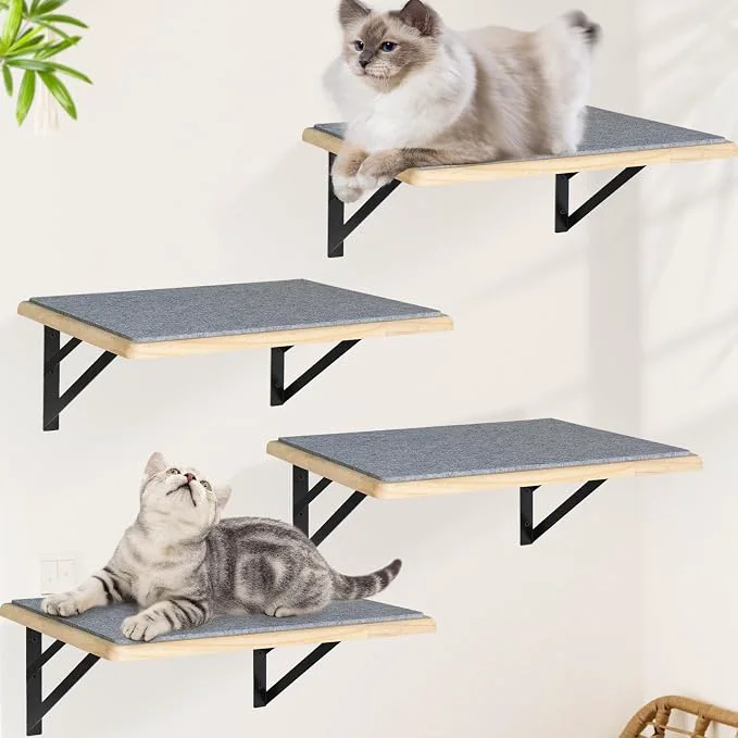 Pure Burlywood Cat Shelves Set of 4 Wood Cat Furniture Indoors Prestigious