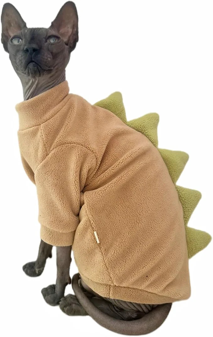 Solid Dinosaur Sphynx Cat Clothes Soft Polar Fleece Sweater Original Design