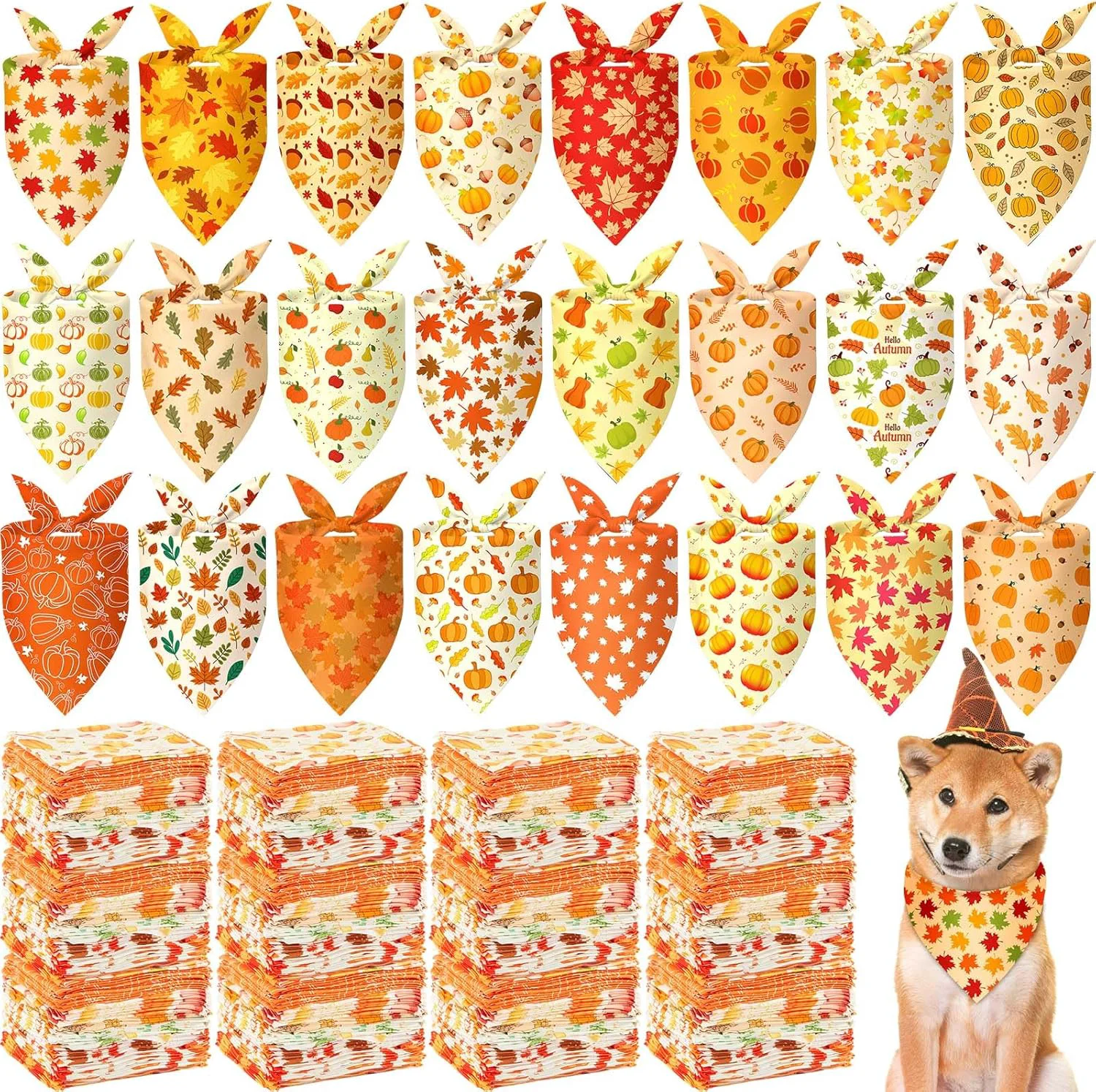 Prestigious 500 Pcs Fall Bandanas for Dogs Autumn Dog Bandanas with Maple Leaves Pumpkin Patterns Soft Bibs Adjustable Triangle Doggie Scarf for Small Medium Large Pet Costume 25.6 x 17.7 x 17.7 Inch Modern