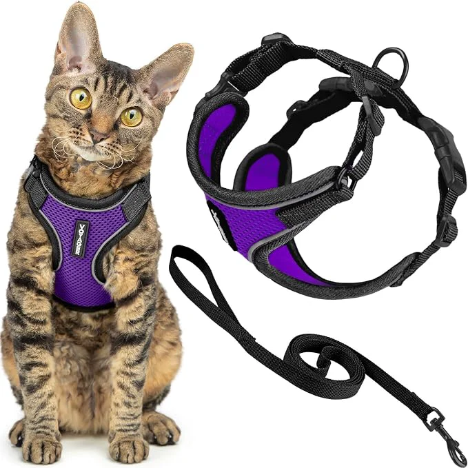 Crafted Voyager Escape-Proof Step-in Lock Cat Harness 5ft Neoprene-Handle Leash Set Exceptional