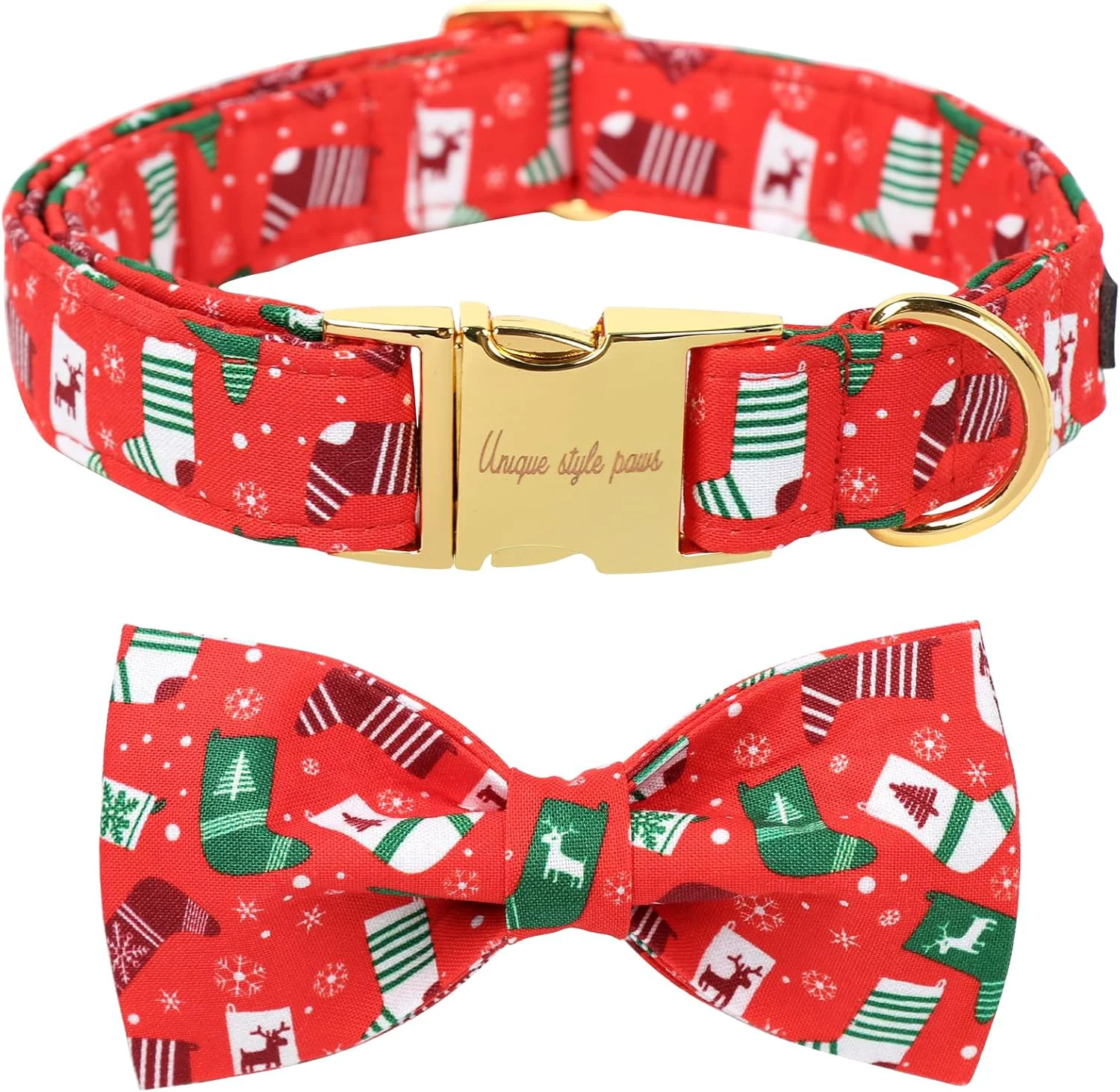 Contemporary Unique Style Paws Christmas Day Dog Collar with Bow Christmas Tree Cotton Puppy Collars for Small Medium Large Dogs Fine