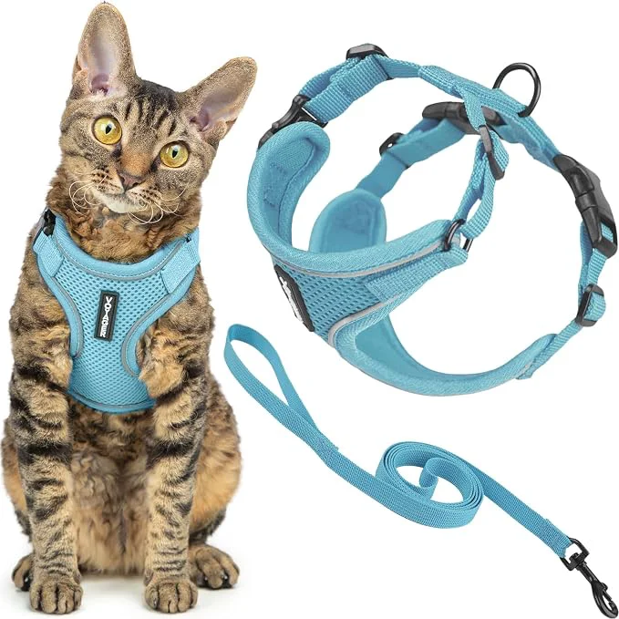World-Class Voyager Escape-Proof Step-in Lock Cat Harness 5ft Neoprene-Handle Leash Set Prestigious