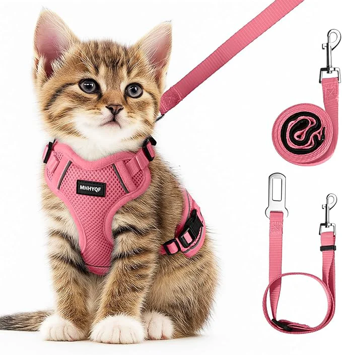 Quality Cat Harness and Leash Set for Walking Escape Proof Improved Four Place Practical
