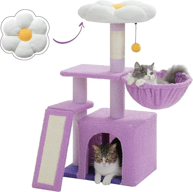 Advanced PETEPELA Flower Cat Tree for Indoor Cats Cozy Hammock and Removable Flower Bed Specialty