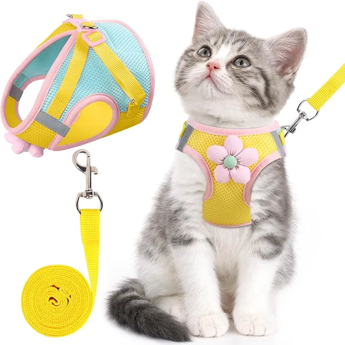 Relaxed Cat Harness and Leash Set for Walking Escape Proof Adjustable Kitten Harness Solid