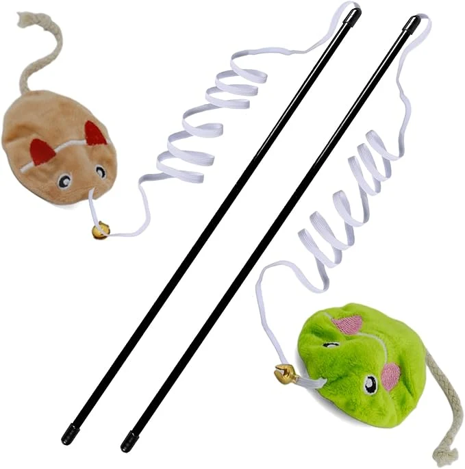 Certified Interactive Cat Toy Wand with Catnip Mouse Cat Teaser Wand Rainbow String Traditional