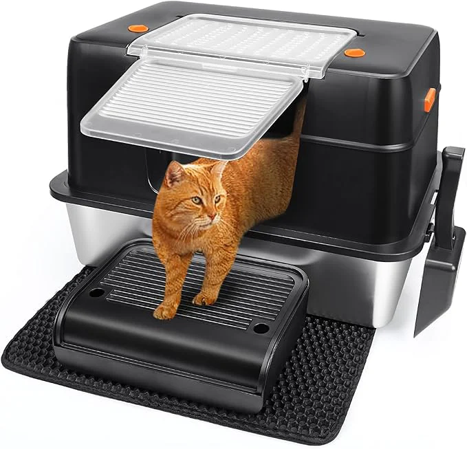 Clean Vivifying Stainless Steel Litter Box XL Side Entry Extra Large Litter Box Sophisticated