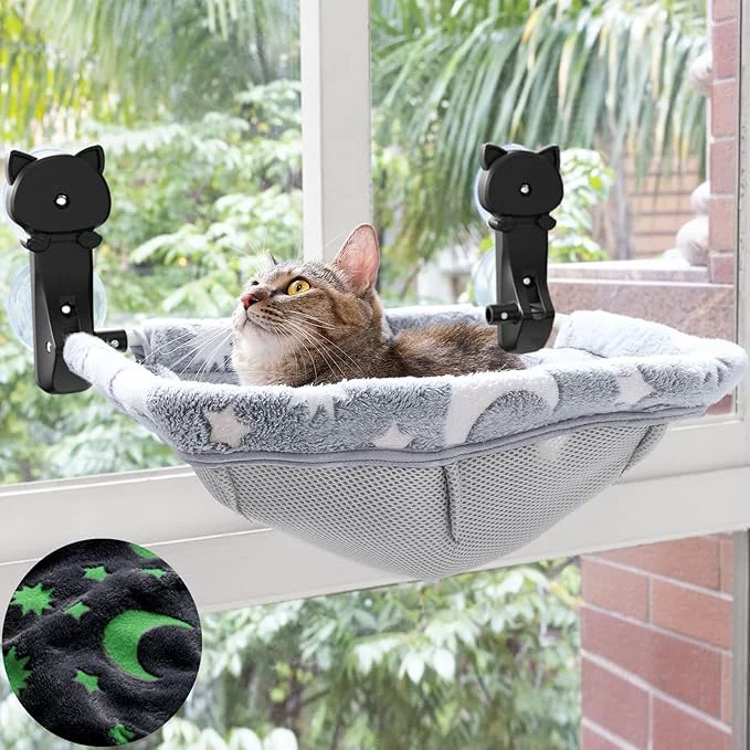 Modern Cat Window Perch Cordless Glow in The Dark Stable Cat Beds- Breathable Comfortable