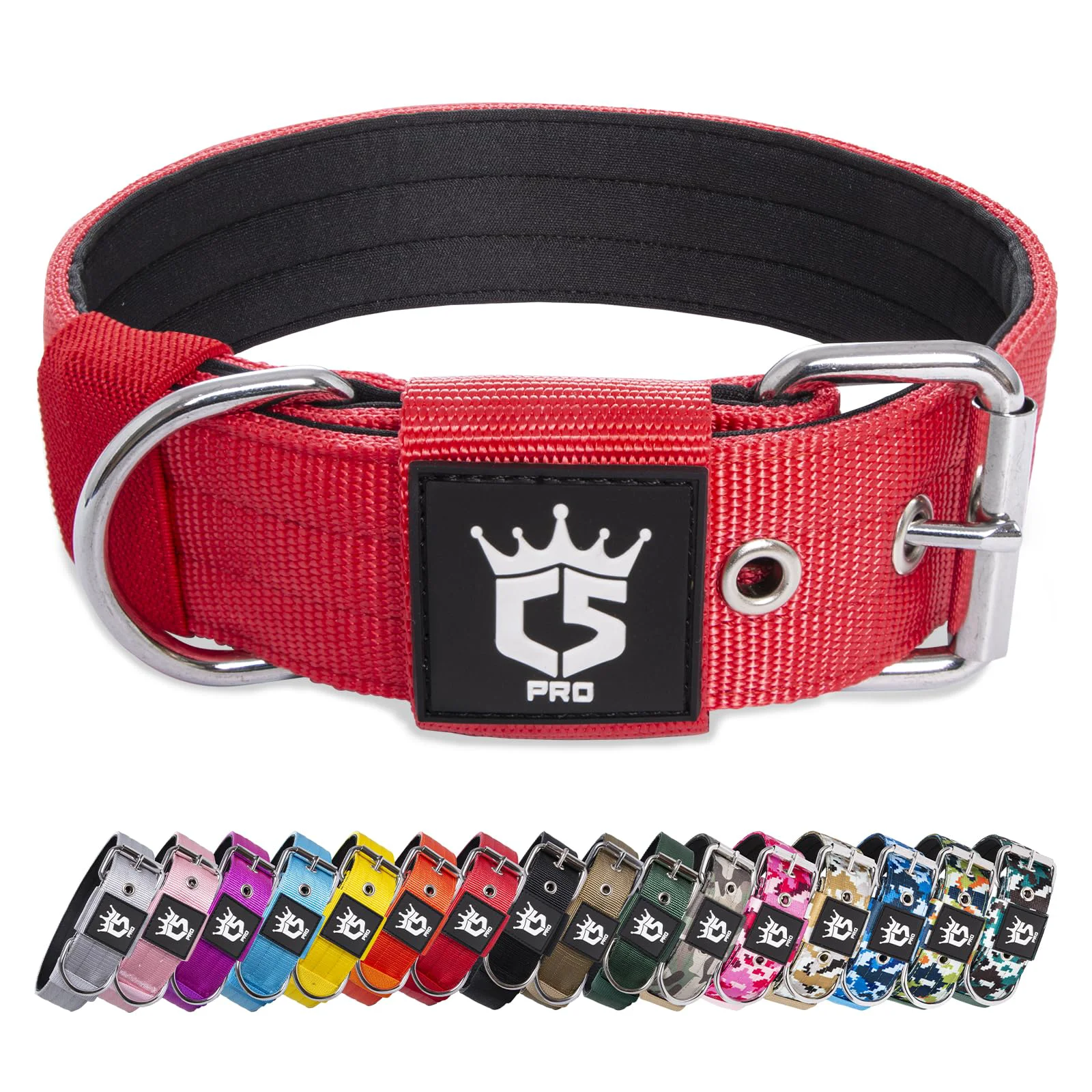 Certified TSPRO Tactical Dog Collar 1.5-Inch Wide Heavy-Duty Adjustable 4-Point Fit – Red M Crafted