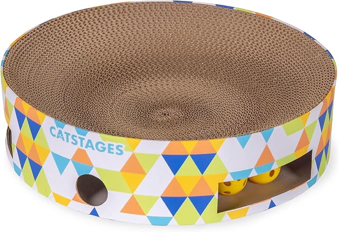 Official Catstages Bowl Track Scratcher Cat Ball-Track Toy Corrugated Scratch and Green