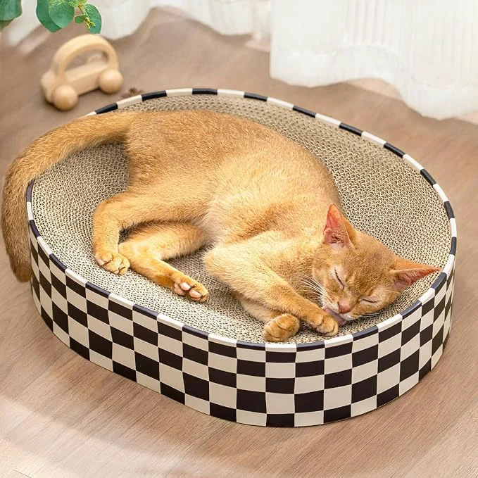 Smart Cat Scratcher Cardboard 2-in-1 Oval Scratching Pad Lounge Bed High-Density Traditional