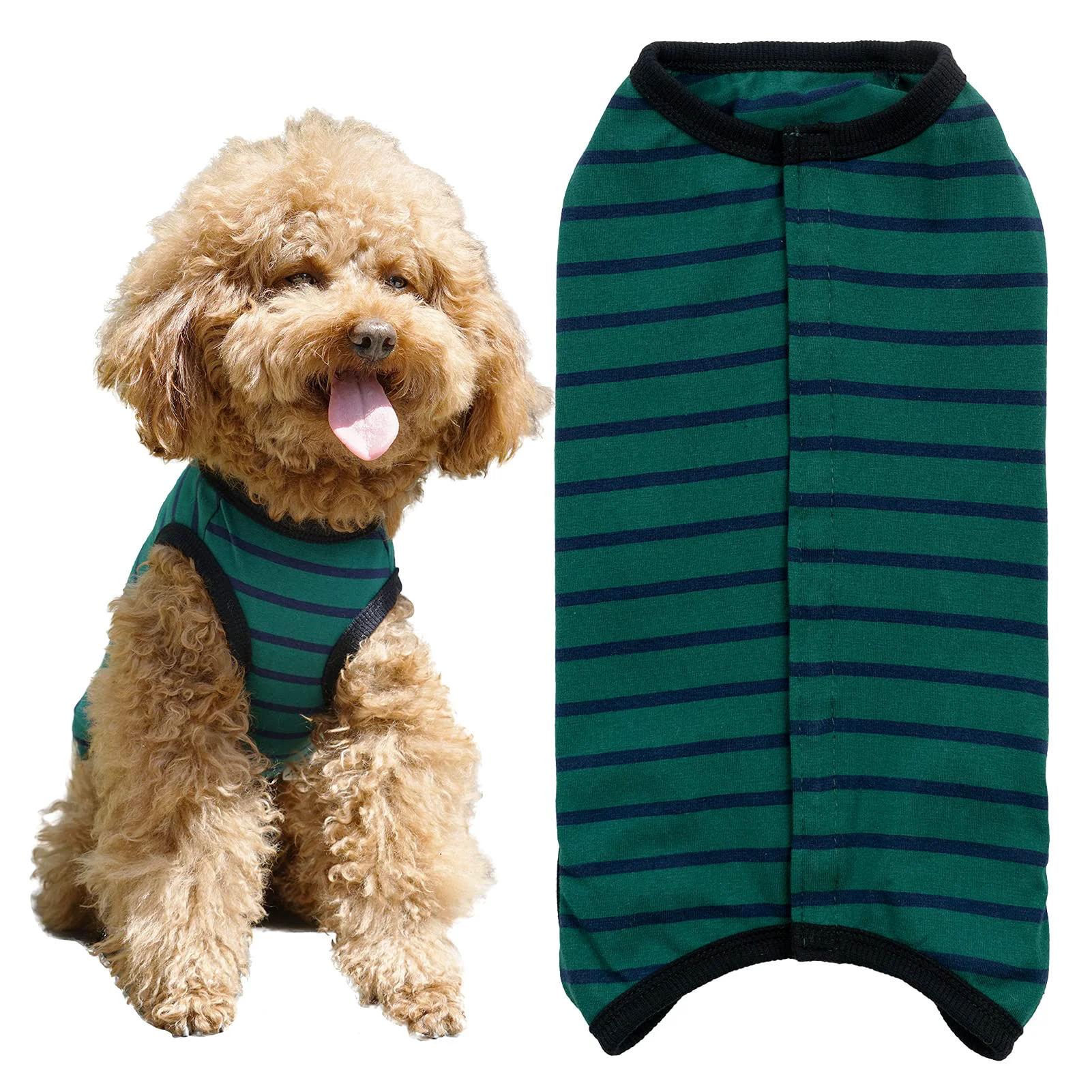 Luxury Kukaster Pet Dog Recovery Suit – Green Black Stripe XL Post-Surgery Shirt Fast