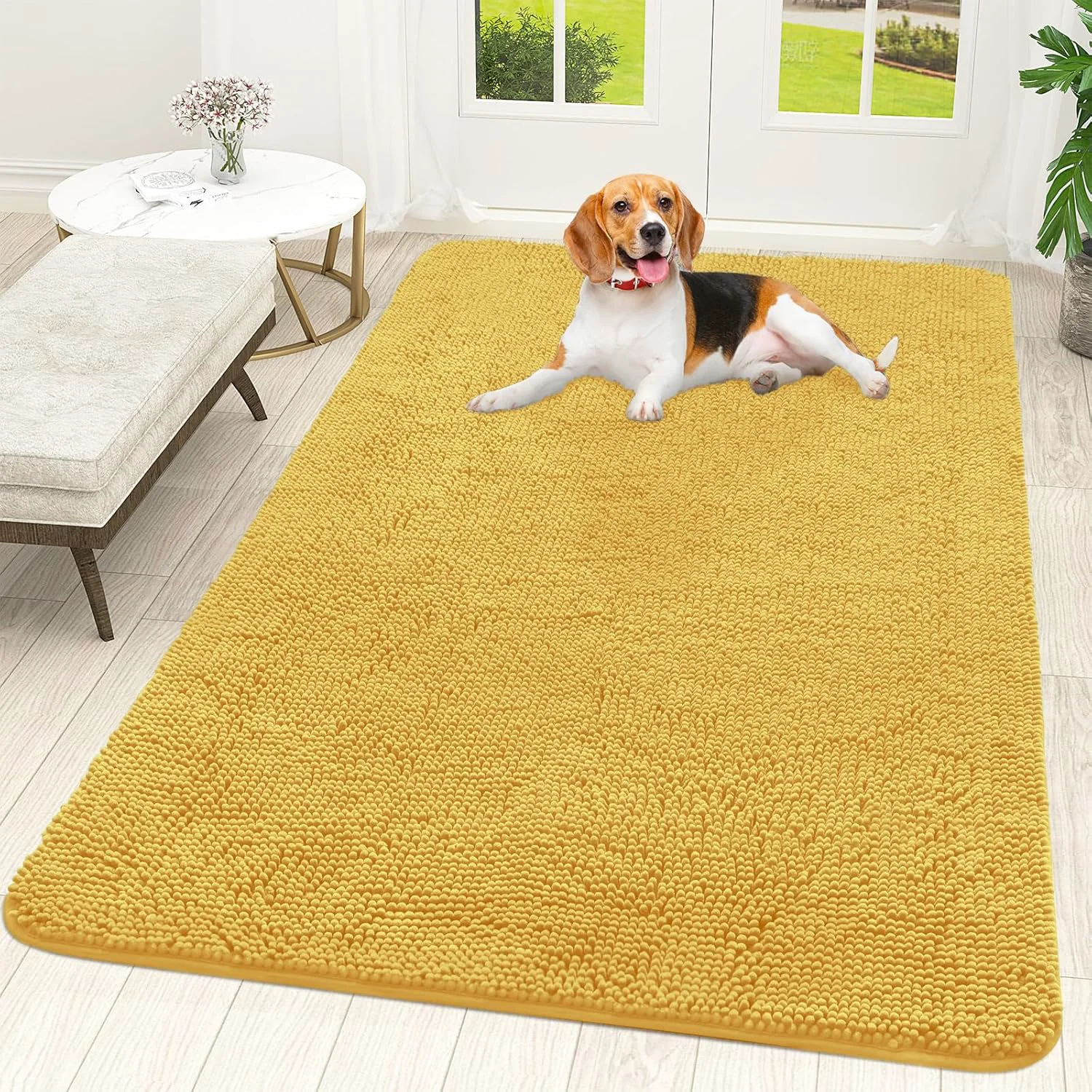 Advanced OLANLY Dog Door Mat for Muddy Paws 59x35 Absorbs Moisture and Dirt Absorbent Non-Slip Washable Doormat Quick Dry Chenille Mud Mat for Dogs Entry Indoor Entryway Carpet for Inside Floor Yellow High-Quality