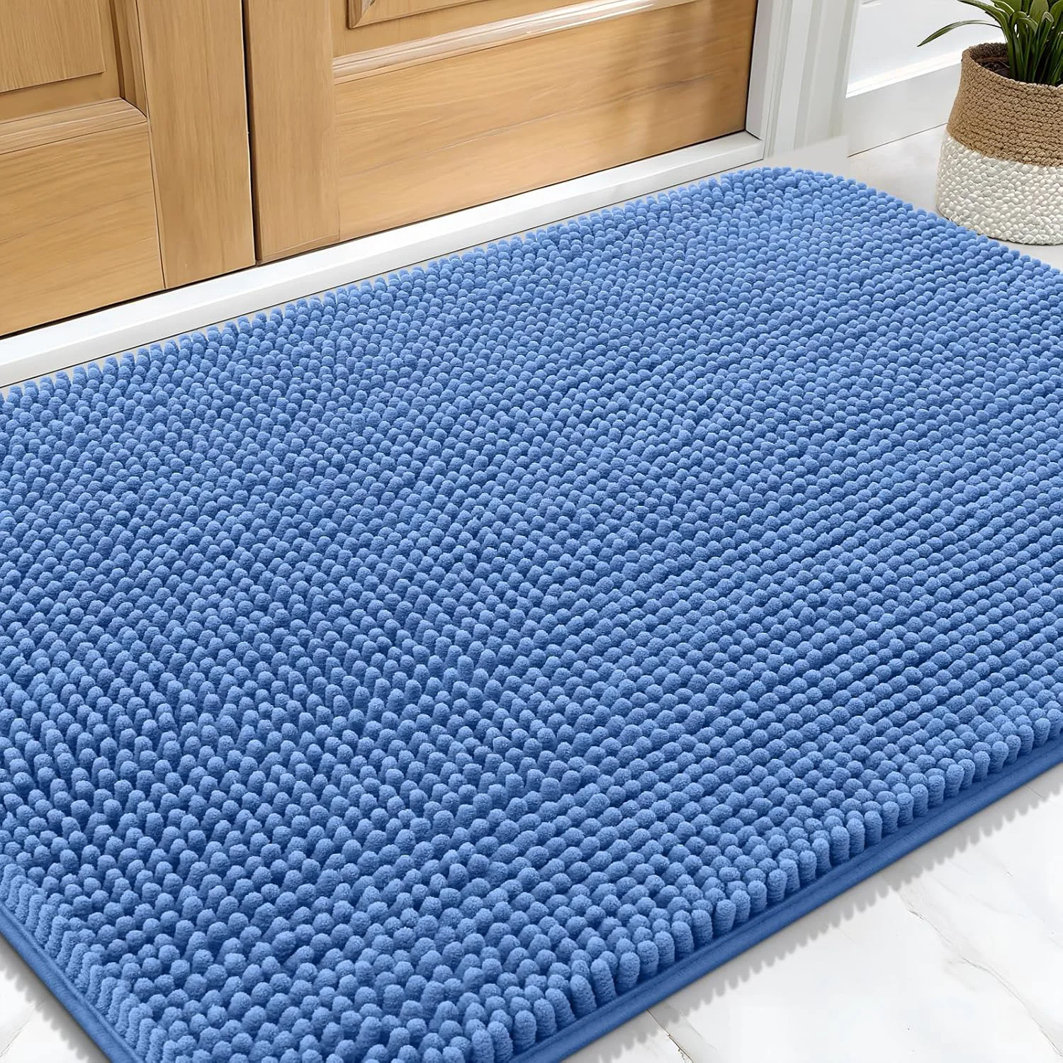 Flexible OLANLY Dog Door Mat for Muddy Paws 30x20 Absorbs Moisture and Dirt Absorbent Non-Slip Washable Doormat Quick Dry Chenille Mud Mat Entry Indoor Entryway Carpet for Inside Floor Cornflower Blue Responsible