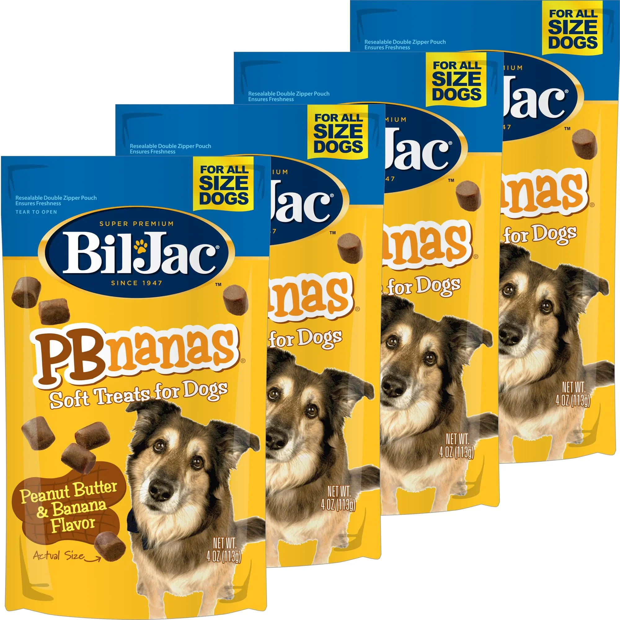 Authentic Bil-Jac PB-Nanas Soft Treats for Dogs – Peanut Butter Banana Flavor with Chicken Liver 4oz 4-Pack Powerful