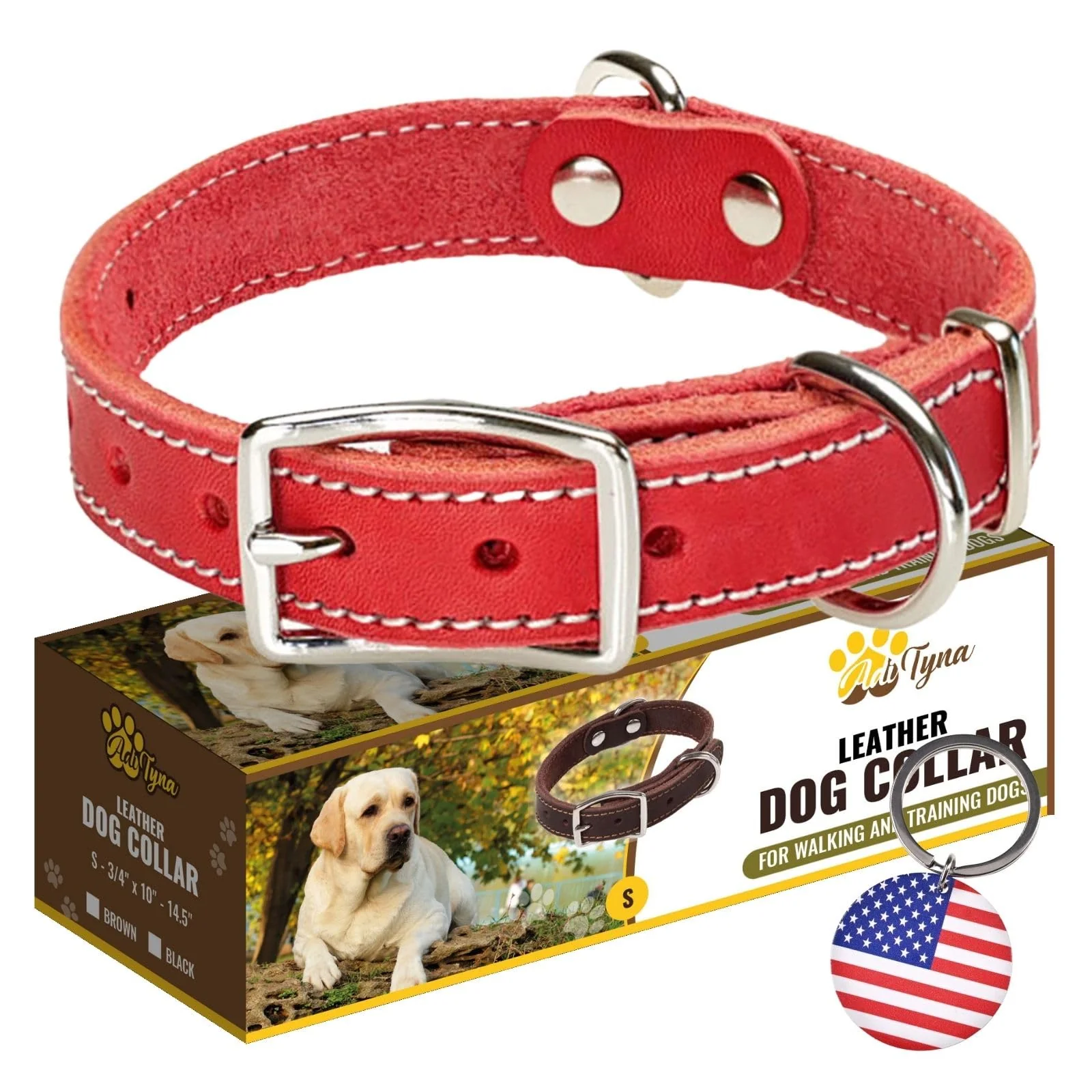 High-Quality ADITYNA Heavy Duty Red Leather Dog Collar for Small Dogs 10-14 in Neck Original
