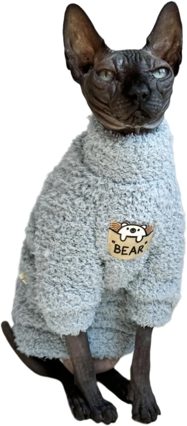 World-Class Sphynx Cat Clothes Hairless Cat Super Soft Warm Fleece T Shirt Elastic Winter High-Quality