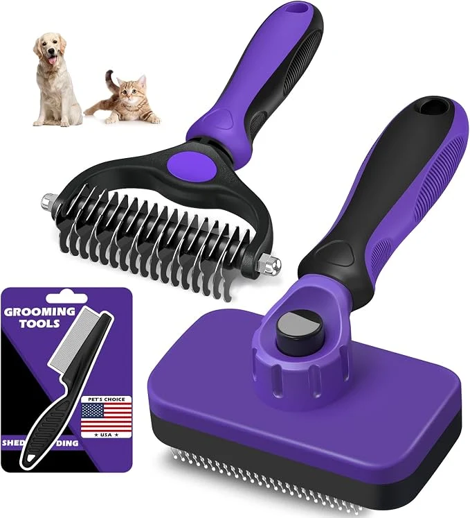 Detailed 3PCS Self Cleaning Slicker Brush Pet Grooming Rake Flea Comb Certified