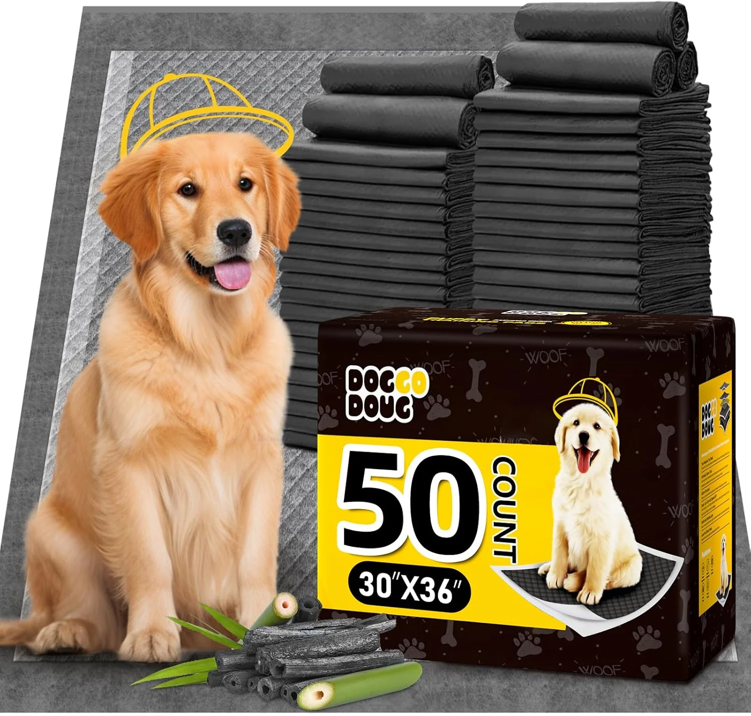 Specialty Dog Pee Pads for Dogs XXL 30 x36 Charcoal Puppy Pads 50 Counts Extra Large Disposable Activated Carbon Super Absorbent Full Edge-Wrapping Odor-Control Training Pads with Adhesive Tabs Detailed