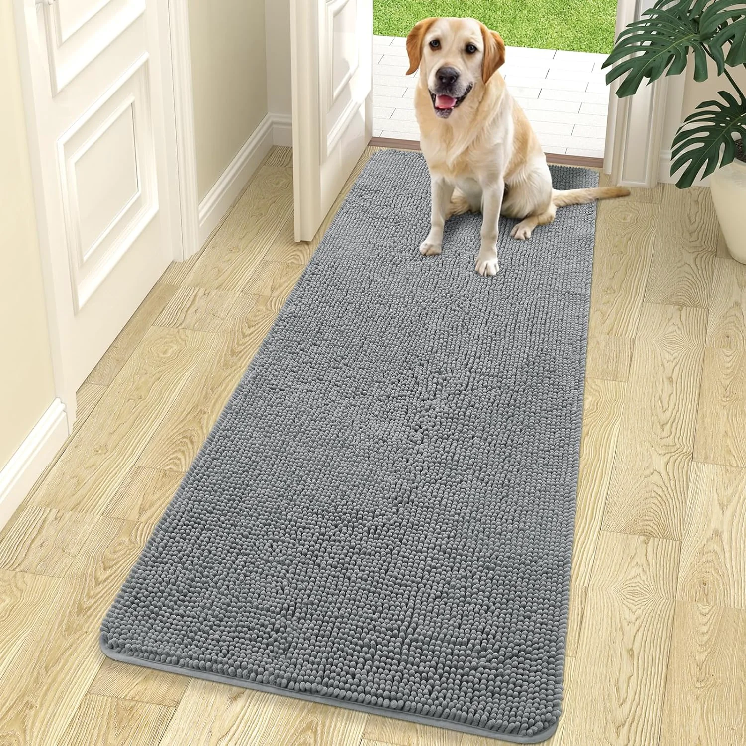 Traditional OLANLY Dog Door Mat for Muddy Paws 70x24 Absorbs Moisture and Dirt Absorbent Non-Slip Washable Doormat Quick Dry Chenille Mud Mat for Dogs Entry Indoor Entryway Carpet for Inside Floor Grey Superior
