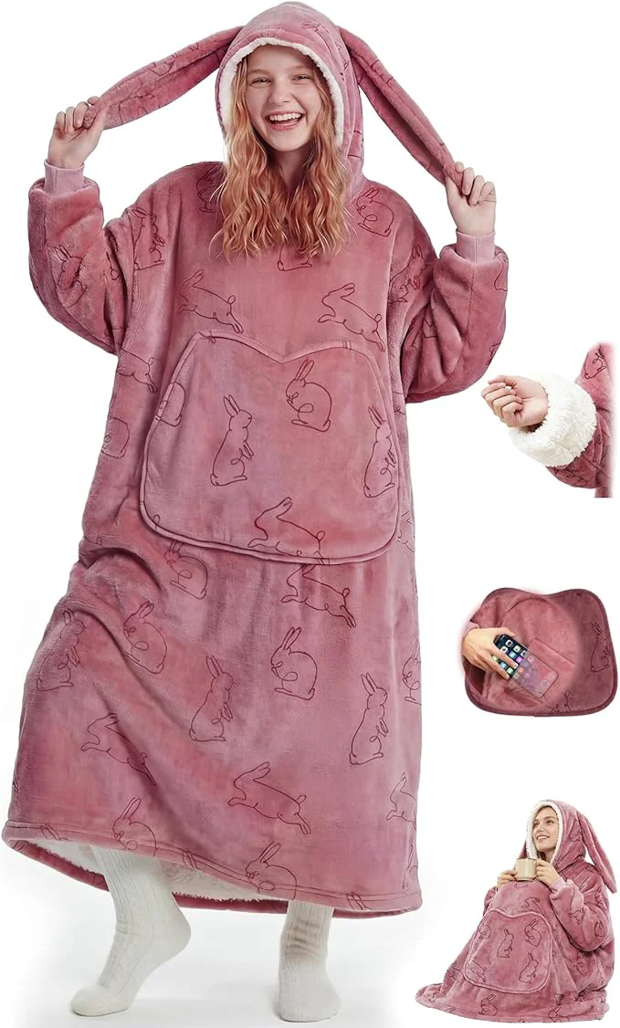 Original Mewaii Wearable Blanket Hoodie for Adults Warm Sherpa Soft Flannel Long Unique