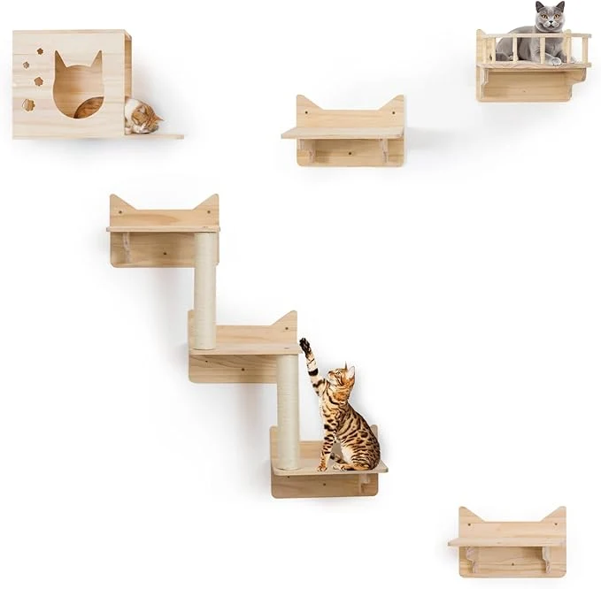 Reliable Cat Wall Shelves for Large Cats – Pine Cat Wall Furniture 9-Piece Climber Set Prestigious