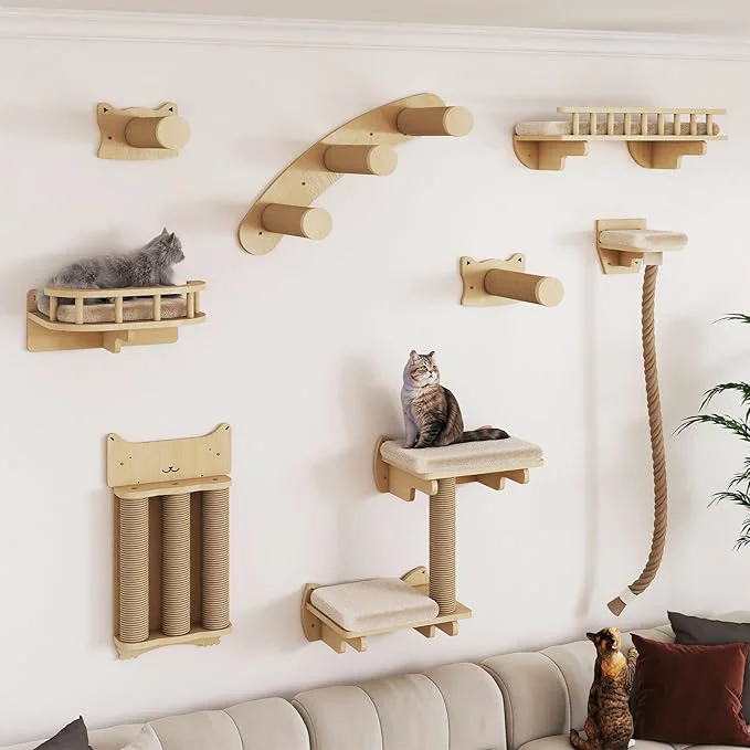 Certified BYBYME Cat Climbing Wall Set Made of Natural Wood Kitten Platform 100CM Sisal High-Performance