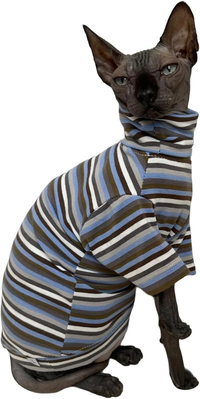 Superior Vintage Stripes Sphynx Hairless Cats Shirt Cotton Cat Turtleneck Pet Clothes Original