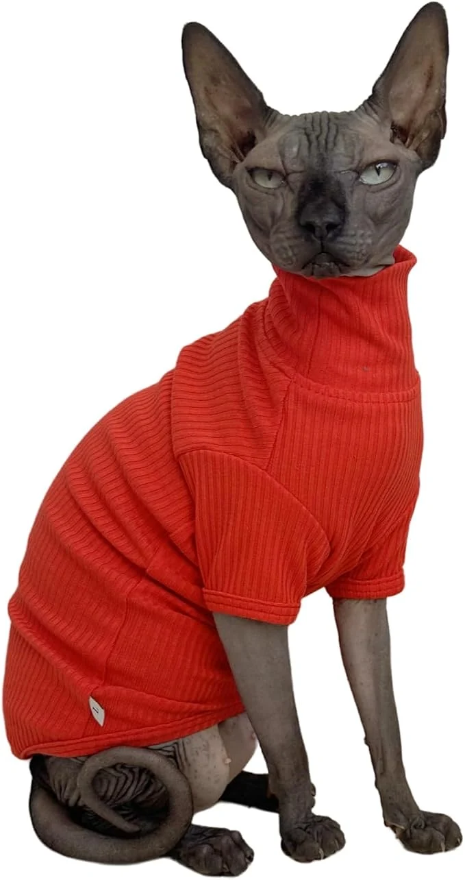 Artisan Sphynx Cats Shirt Cat Turtleneck Cotton Sweater Pullover Kitten T-Shirts Soft