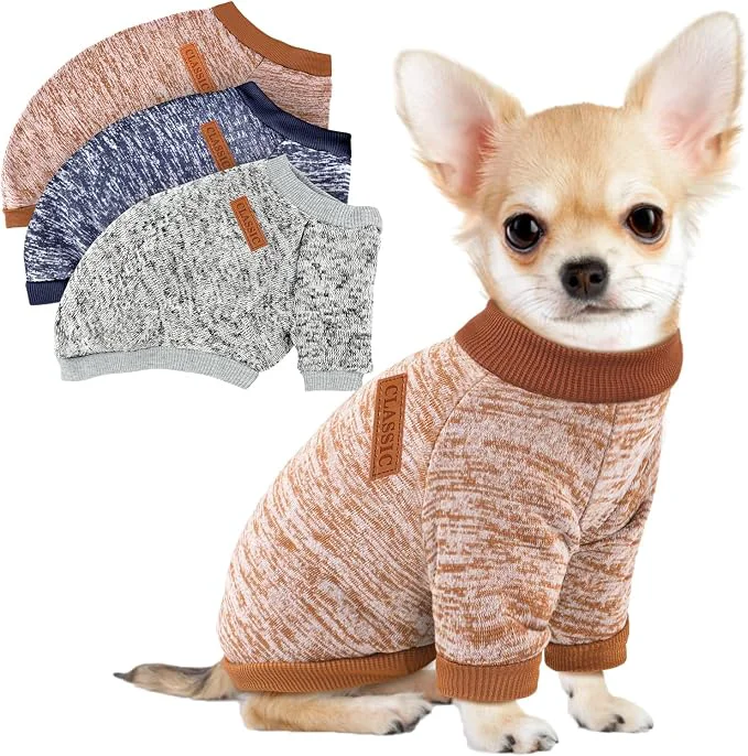 Crafted 3 Pack Dog Sweaters for Small Dogs Girl Boy Winter Fleece Clothes Warm Soft Dog Durable