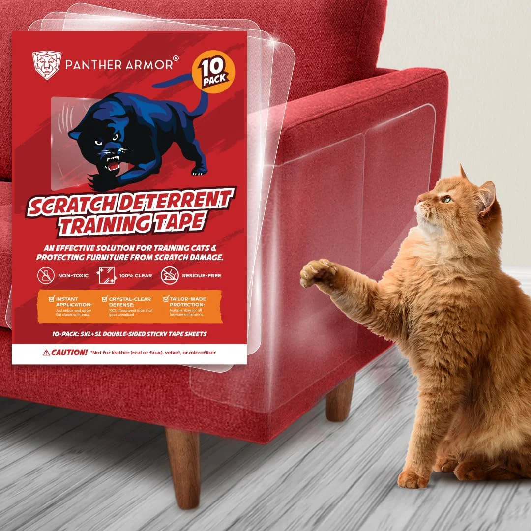 Verified Panther Armor 10-Pack Cat Scratch Protector Tape Sheets – Double-Sided Clear Furniture Guard Contemporary