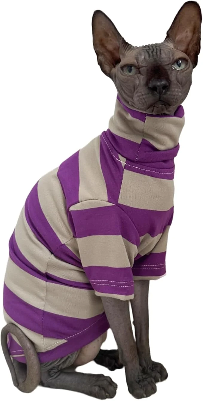 Prestigious Vintage Stripes Sphynx Hairless Cats Shirt Cotton Cat Turtleneck Pet Clothes Environmentally Friendly