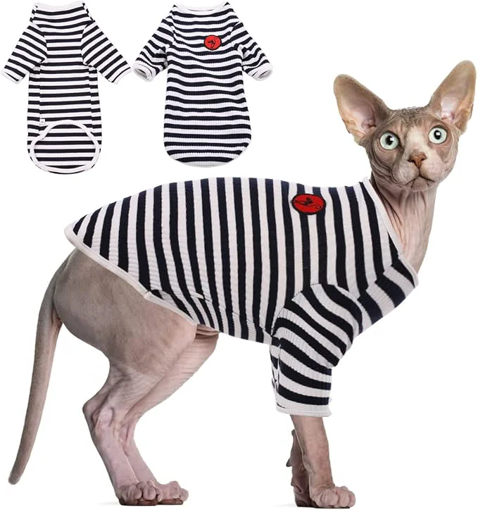 Superior DENTRUN Hairless Cats Shirt Breathable Cat Daily Wear Clothes Stripe Vest Smart
