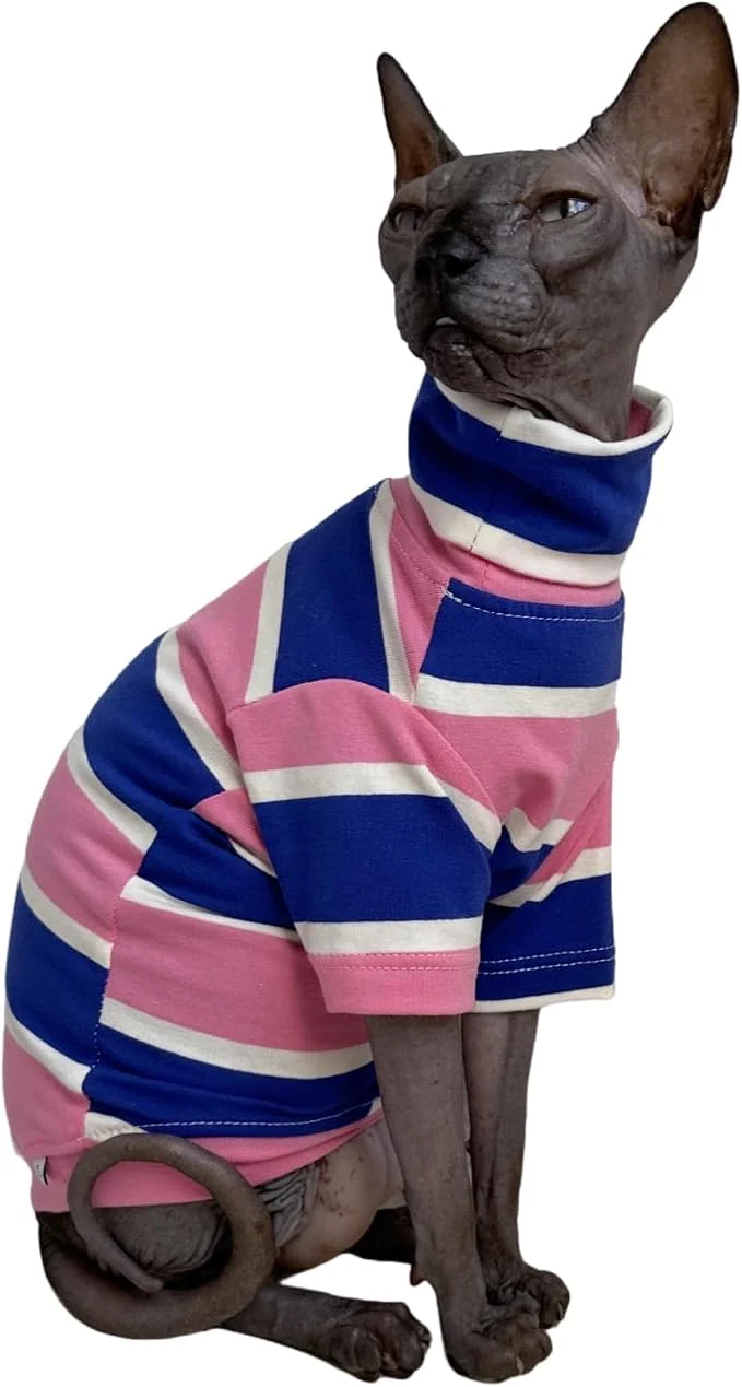 Specialty Vintage Stripes Sphynx Hairless Cats Shirt Cotton Cat Turtleneck Pet Clothes Original