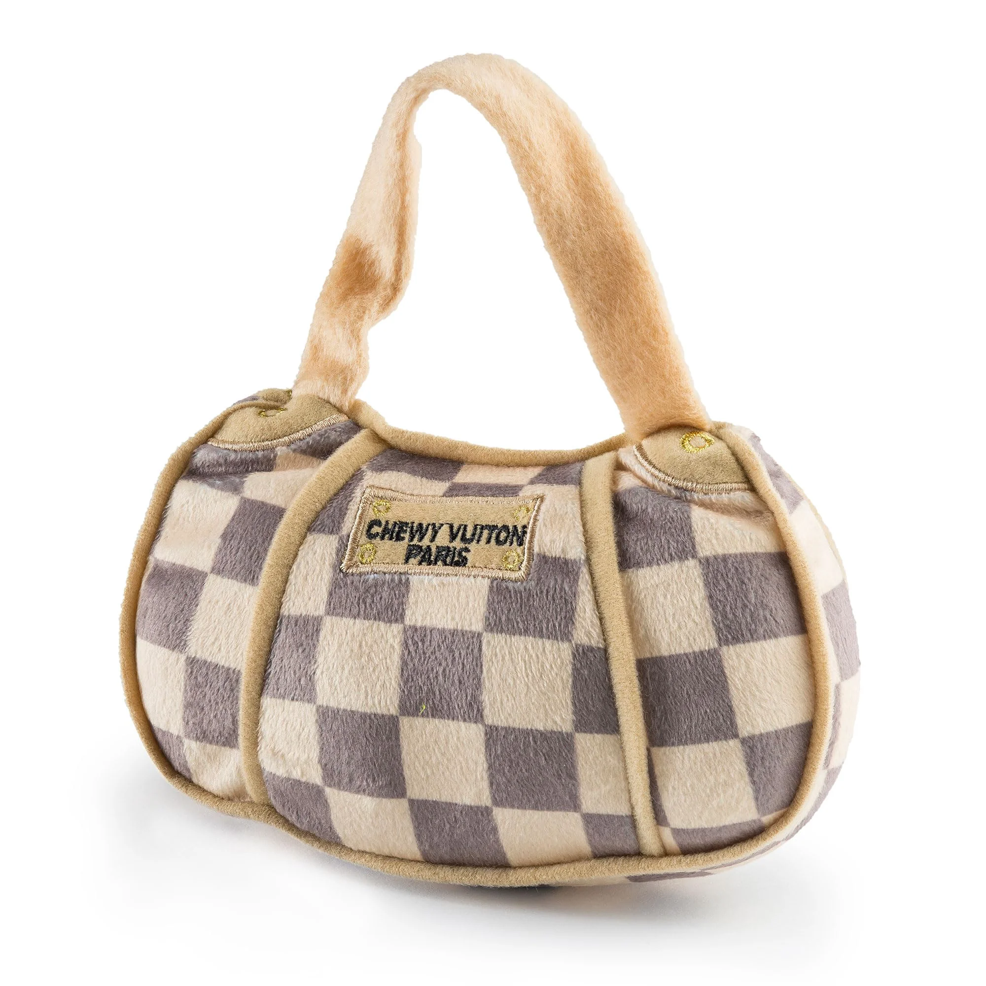 Relaxed Haute Diggity Dog Checker Chewy Vuiton Handbag — Plush Designer Dog Toy Large Squeaker Machine-Washable High-End