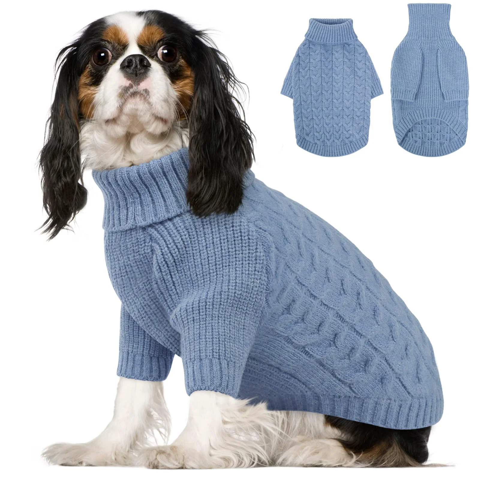 Flexible Queenmore Small Dog Sweater - Warm Blue Knit Coat for Small to Large Dogs S Smart