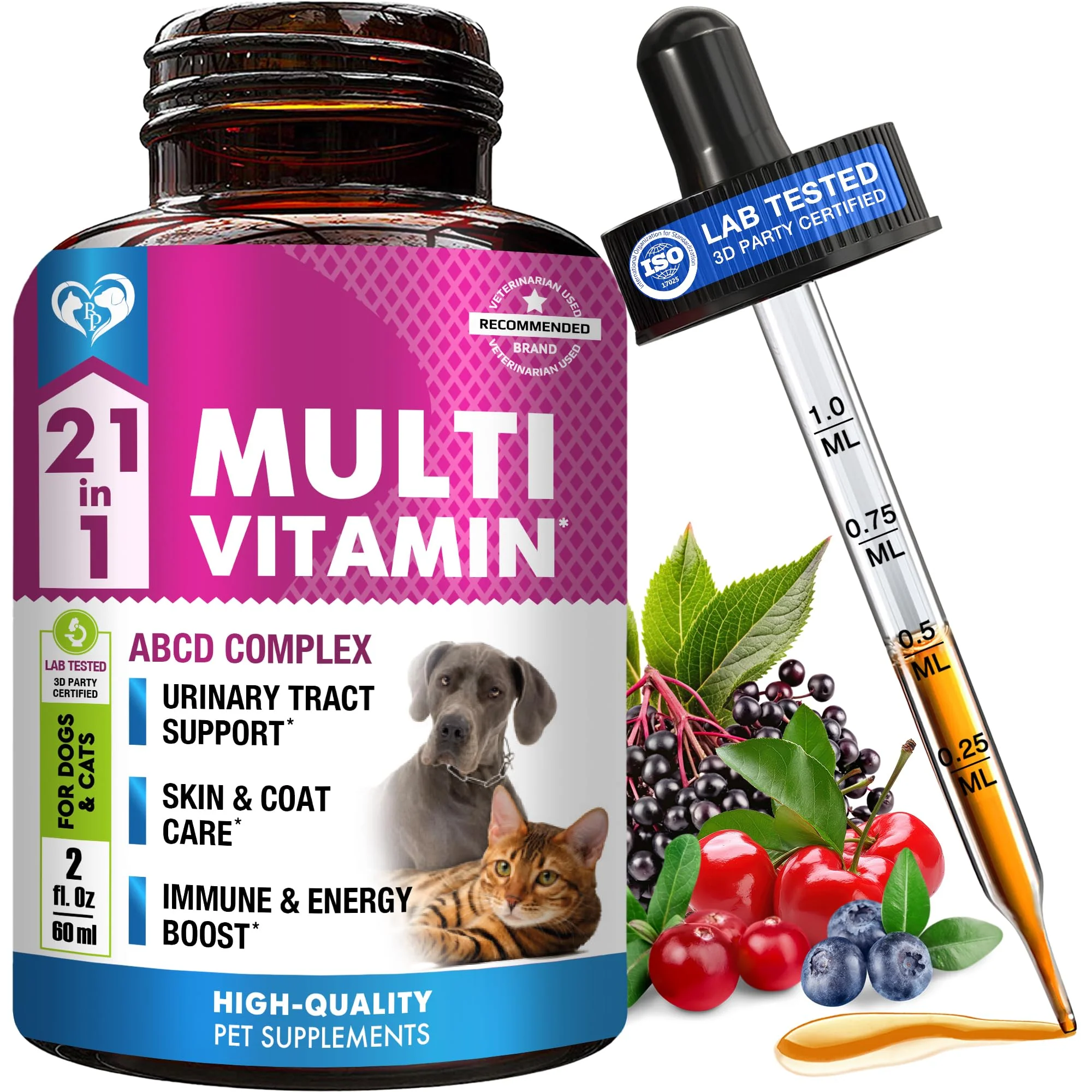 High-End Beloved Pets Cat Dog Multivitamin Liquid with Glucosamine Cranberry 21-in-1 Health Support Pure