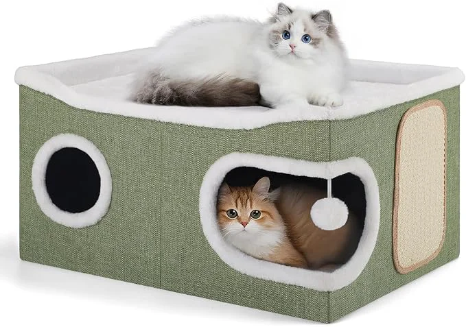 Classic Cat Beds for Indoor Cats Extra Wide Cat Cube House for Multi Cats Foldable Advanced