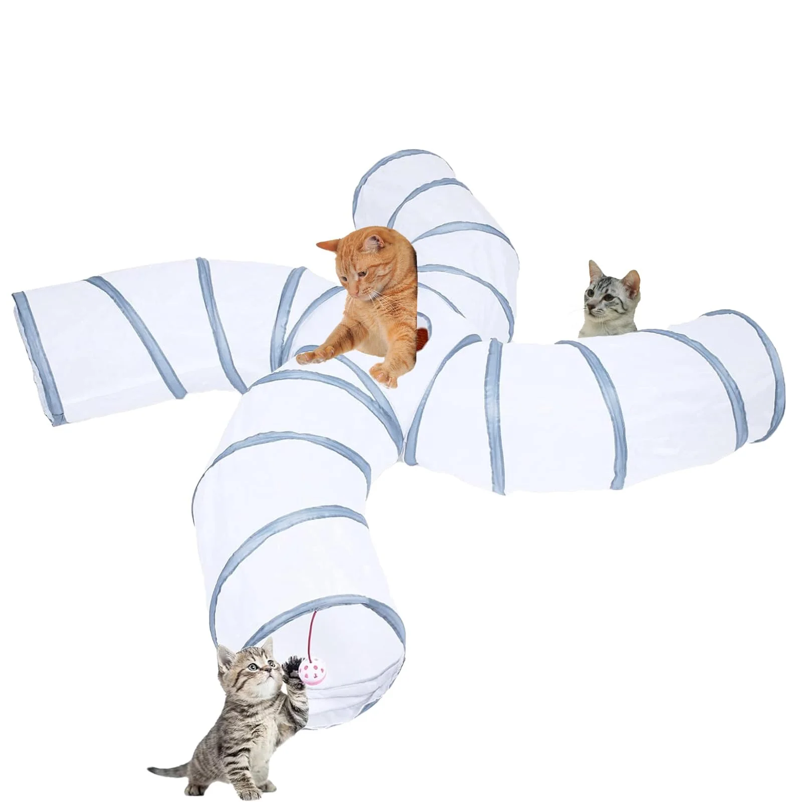 Enhanced EGETOTA Cat Tunnel S4 – Large 4-Way Indoor Play Tube White Grey High-Quality