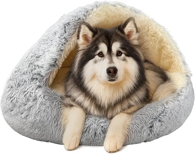 Soft ShinHye Round Plush Fluffy Hooded Cat Bed Cave Cozy Refined