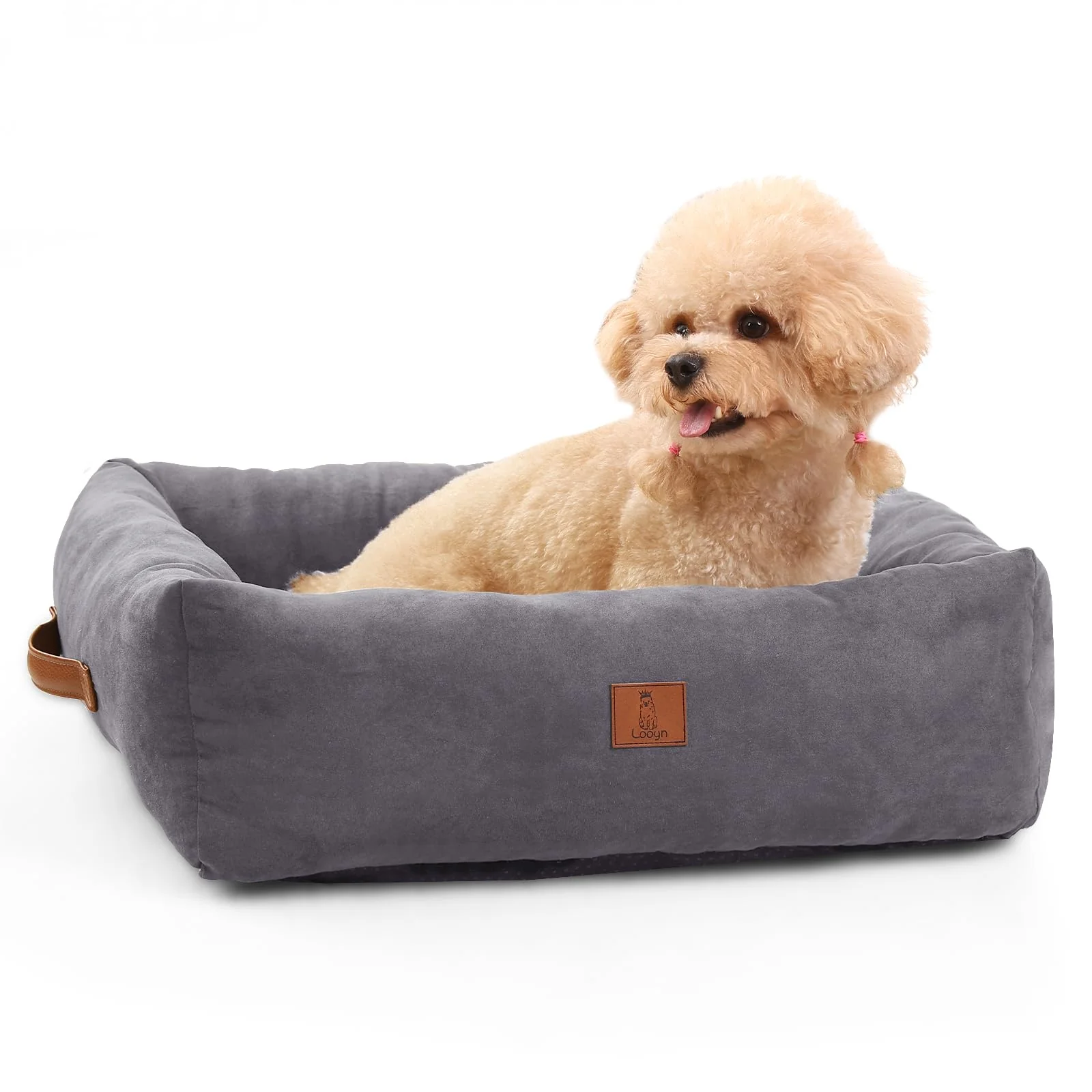 Luxury Looyn 25In Dog Bed for Small to Medium Dogs Washable Non-Slip Grey Bed First-Class