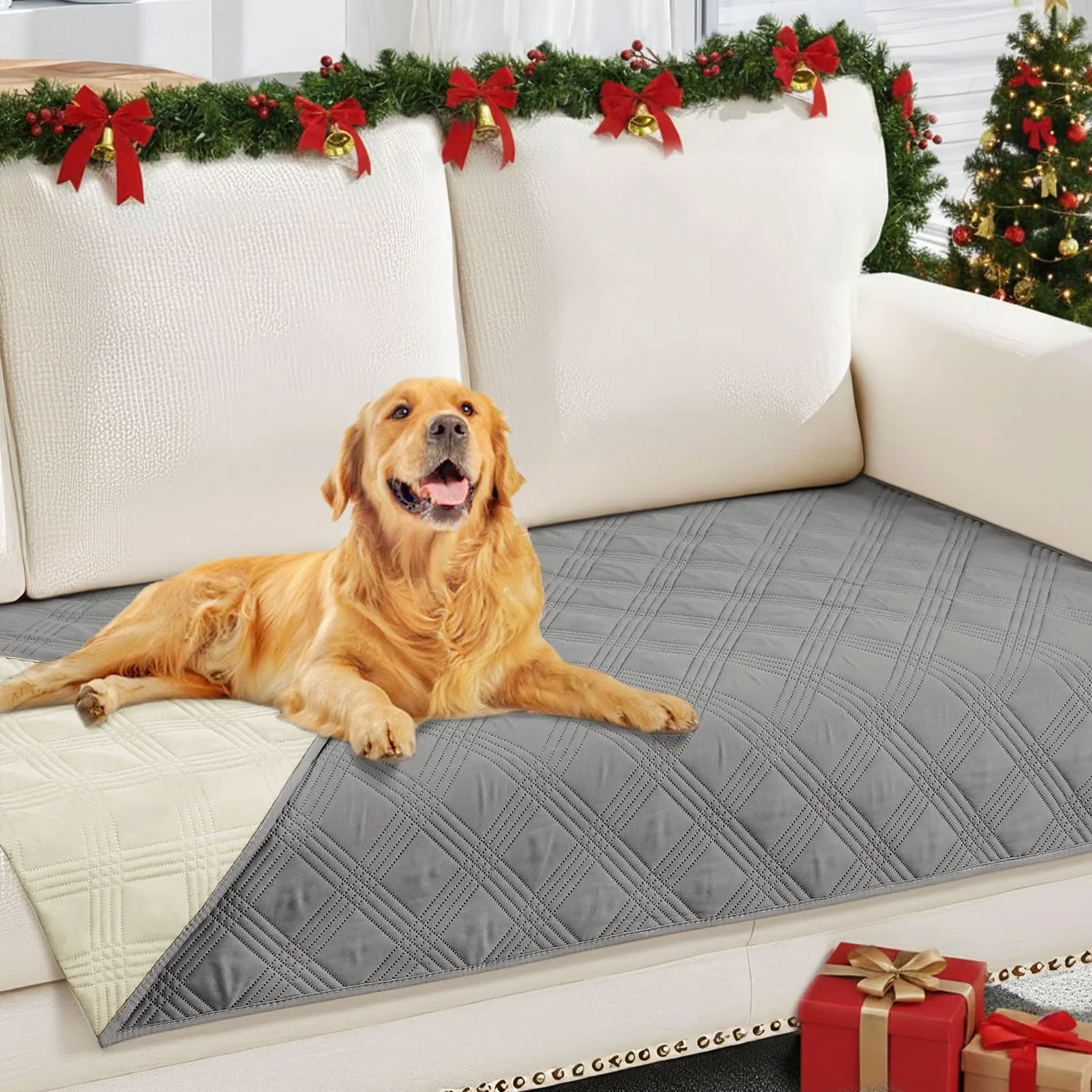 Premium Material hyha Waterproof Dog Blanket 30x70 — Reversible Washable Sofa Cover Grey Beige Flexible