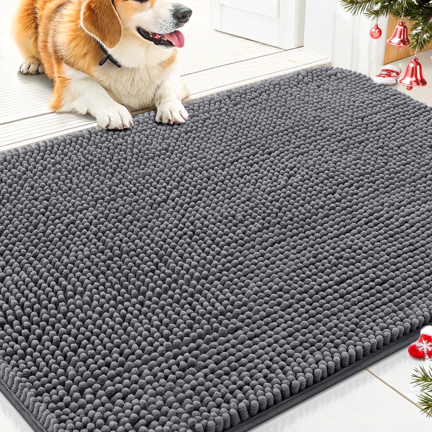 Powerful Smiry Dog Door Mat 30x20 — Absorbs Moisture Dirt Non-Slip Quick-Dry Chenille Front Door Mat Expertly Made